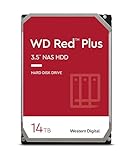 WD Red Plus interne Festplatte NAS 14 TB (3,5 Zoll, Workload-Rate 180 TB/Jahr, 7.200 U/min, 512 MB Cache, 210 MB/s Übertragungsrate, NASware-Firmware für Kompatibilität, 8 Bays) Rot