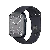 Apple Watch Series 8 (GPS, 45mm) Smartwatch - Aluminiumgehäuse Mitternacht, Sportarmband Mitternacht - Regular. Fitnesstracker, Blutsauerstoffund EKGApps, Always-On Retina Display, Wasserschutz