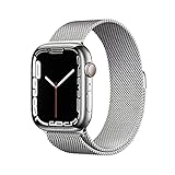 Apple Watch Series 7 (GPS + Cellular, 45mm) Smartwatch - Edelstahlgehäuse Silber, Milanaise Armband Silber. Fitnesstracker, Blutsauerstoff und EKGApps, Always-On Retina Display, Wasserschutz