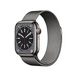 Apple Watch Series 8 (GPS + Cellular, 41mm) Smartwatch - Edelstahlgehäuse Graphit, Milanaise Armband Graphit. Fitnesstracker, Blutsauerstoffund EKGApps, Always-On Retina Display, Wasserschutz